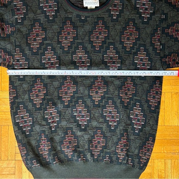 Tricots St Raphael Medium Vintage 1990's Green/Black/Brown Medium Wool Sweater - Picture 4 of 5